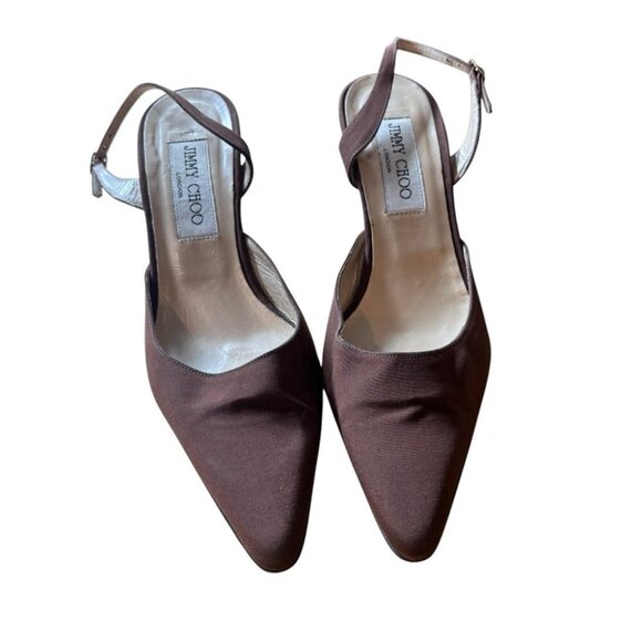 Jimmy Choo Brown Slingback Heels Vintage 1990's Pointed Toe - Picture 9 of 9